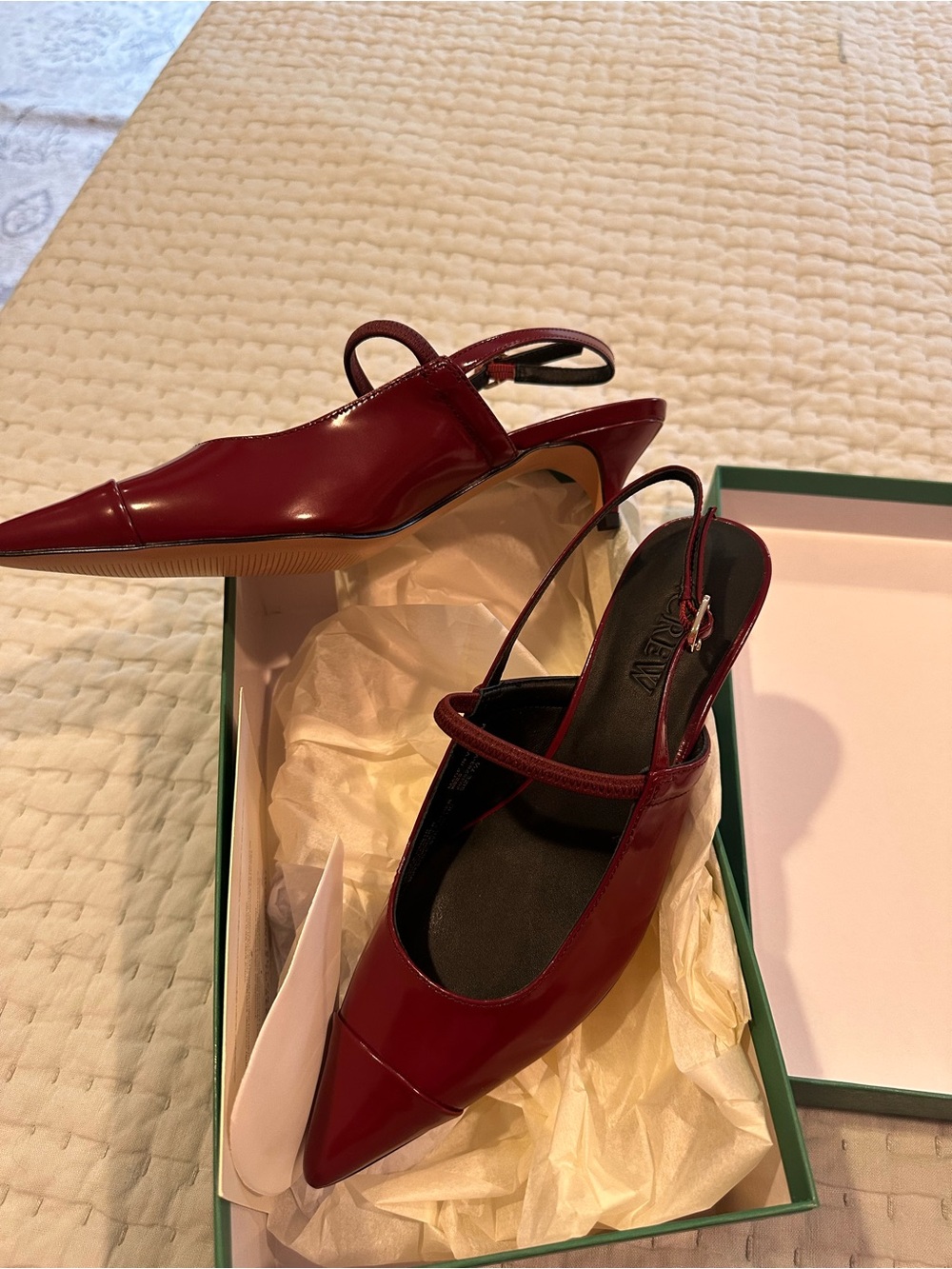 J. Crew Burgundy Patent Pointed Slingback Flats